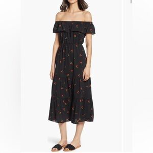 Soprano Cherry Print Off Shoulder Midi Dress